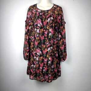 Time and Tru Black Floral Long Sleeve Dress M